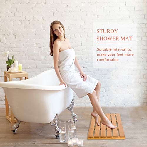 Non-Slip Bamboo Bath Mat - Waterproof Slatted Bathroom Carpet