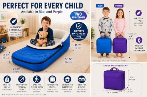Kids Inflatable Travel Bed with Sherpa Sleeping Bag for Toddlers