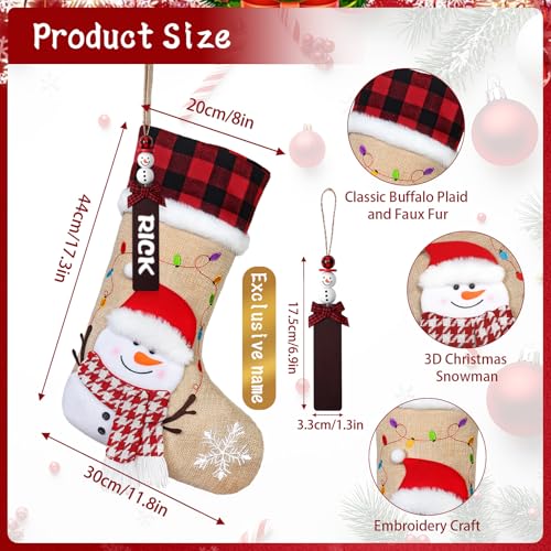 Demiuko 17-Inch Snowman Christmas Stocking with Personalized Name Tag - 1PC