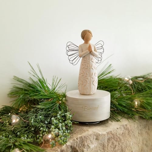 Rotating Angel Musical Figure, Plays Amazing Grace, 6-Inch Hand-Painted Resin