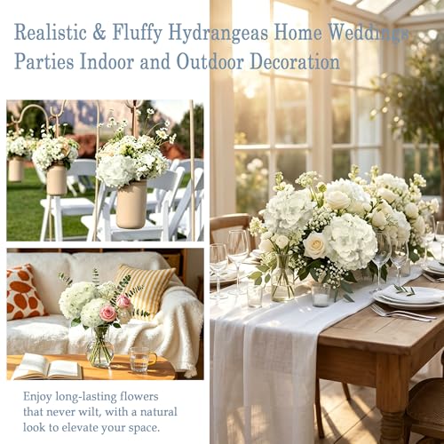 65pcs Ivory Artificial Hydrangea Flowers Bouquet for Weddings & Events