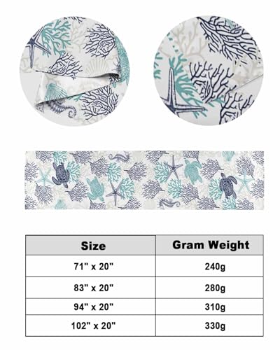 Coastal Sea Turtle Bed Runner for Full/Queen Bed - 83x20 Satin Bed Scarf