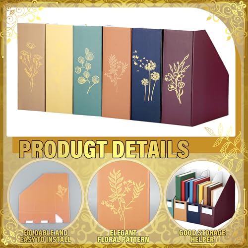 6-Piece Floral Cardboard Magazine Holder Set with Printable Labels