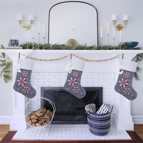 JKSVE 19.5 Inch Personalized Wooden Initial Christmas Stocking with Embroidered Snowflake (paw) – White Wood Initial, Polar Fleece Cuffs