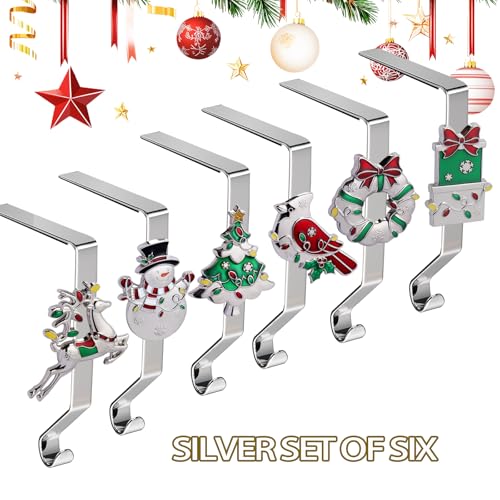 Set of 6 Christmas Stocking Holders for Mantle, Non-Slip Weighted Hooks