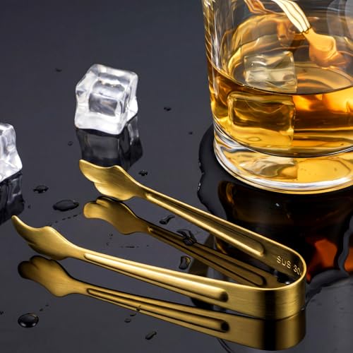 Mini Stainless Steel Gold Tongs for Appetizers & Desserts - 2 Pack