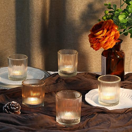 24 Pack Clear Ribbed Votive Candle Holders - 2x2.5 Inch Glass for Weddings & Events