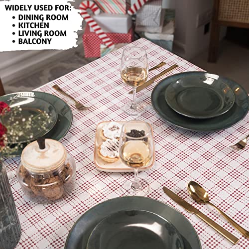 Folkulture Red Christmas Tablecloth 60 x 72 Inches with Season Stripe Pattern, Cotton Rustic Decor