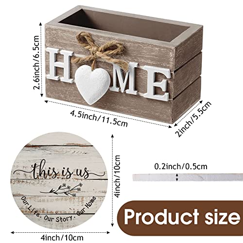 Queekay Farmhouse Coasters Set of 6 with Holder - Rustic New Home Gift, Mixed Design