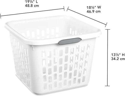 1.5 Bushel Square Plastic Laundry Basket by [Brand Name] - BPA-Free, Sturdy & Stackable, White with 2 Comfort Grip Handles