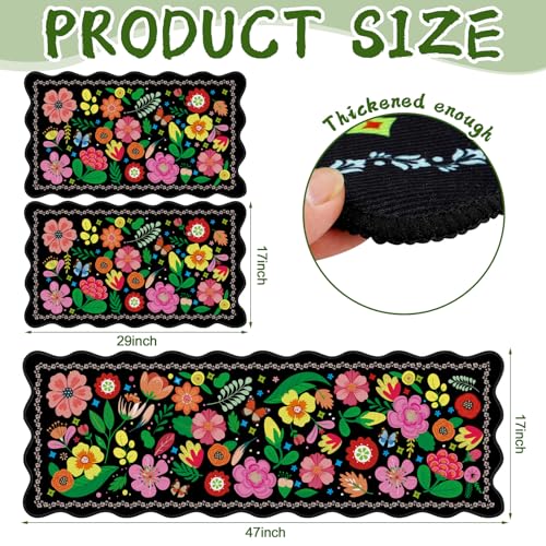 3-Piece Floral Kitchen Rug Set, Washable Boho Farmhouse Area Mats