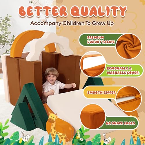 18-Piece Modular Kids Play Couch - Jungle Theme Toddler Foam Building Sofa