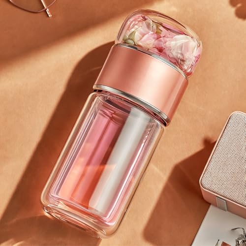 Yosoo Health Gear Rose Gold 420ml Double Layer Stainless Steel Tea Infuser Bottle – Leak Proof, Reusable Water Bottle for Office & Travel