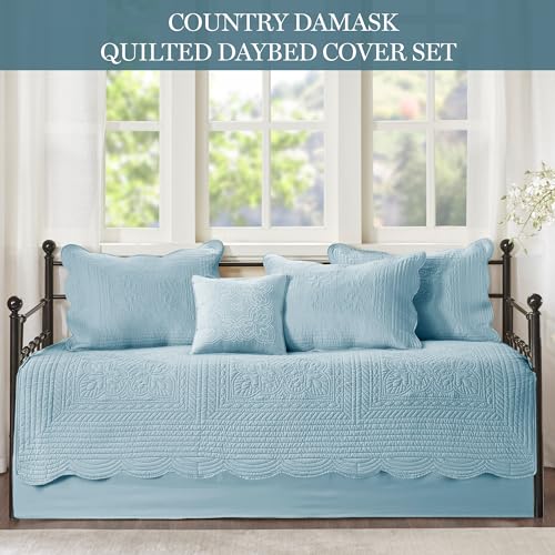 Coastal Damask Quilted Daybed Cover Set - 6-Piece All-Season Bedding