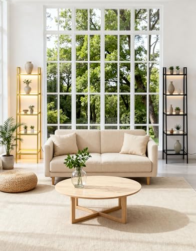 5-Tier Glass Display Shelf with RGB LED Lights, 67-inch Ladder Bookshelf