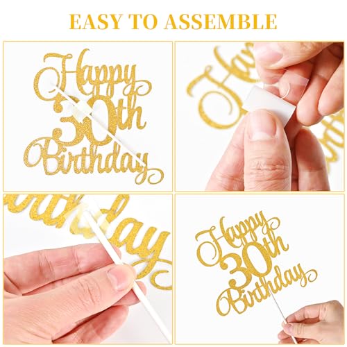 30th Birthday Cake Topper and Numeral Candle Set - Gold Glitter Decor