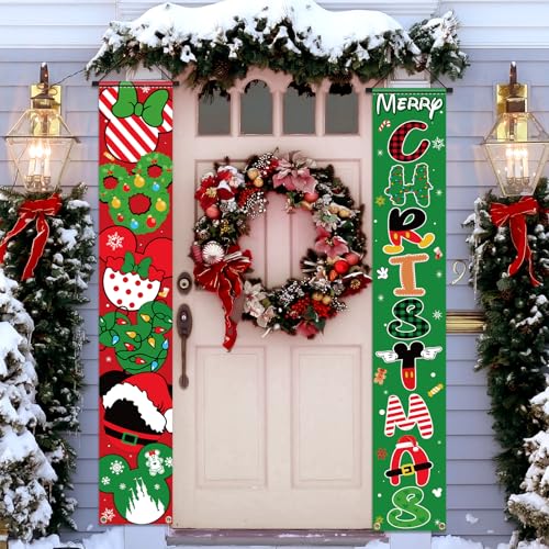 Mouse Christmas Porch Banner 2pc Front Yard Door Sign Decoration