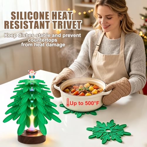 Silicone Tree Trivets Set for Hot Pots & Pans with RGB Mood Lighting