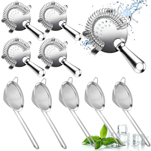 10 Pack Stainless Steel Cocktail Strainers - Fine Mesh Bar & Drink Filters
