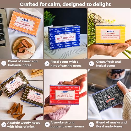 Backflow Incense Cones Variety Pack - 60 Natural Fragrant Cones with Mat