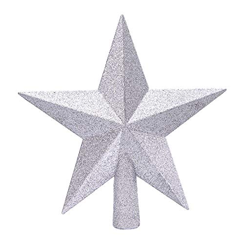 Silver Glitter Star Christmas Tree Topper - Shatterproof 4-Inch Mini Decor