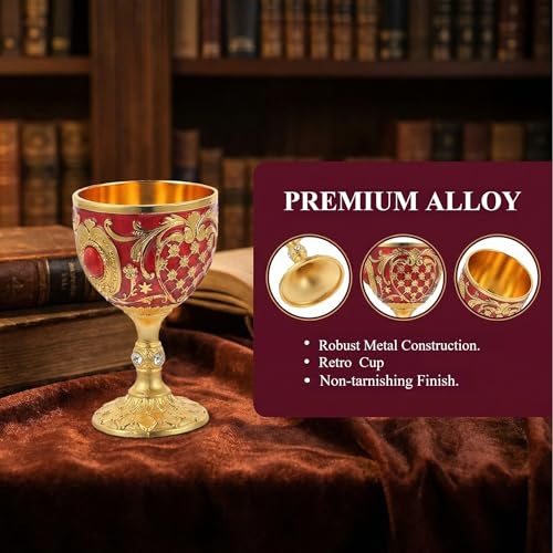2-Piece Vintage Medieval Goblet Set - Gold and Red Alloy Wine Chalice