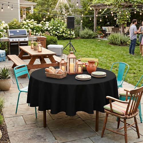 Black Round Tablecloth 60 Inch - Water Resistant Polyester Table Cover
