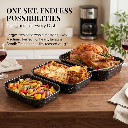 Granite Bowl 3-Pack Rectangle Turkey Roasting & Baking Pans Set 17/15/13 Inch Rectangle-3