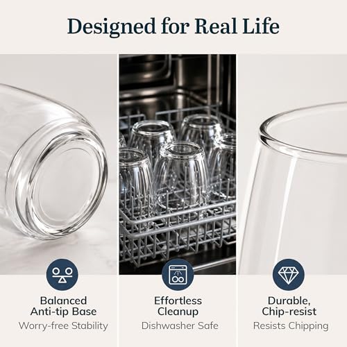 Stemless Wine Glasses Set of 12, Dishwasher Safe Glassware for Wine & Water