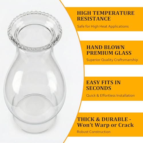 Clear Glass Oil Lamp Chimney Replacement - 3 Inch Base Hurricane Shade