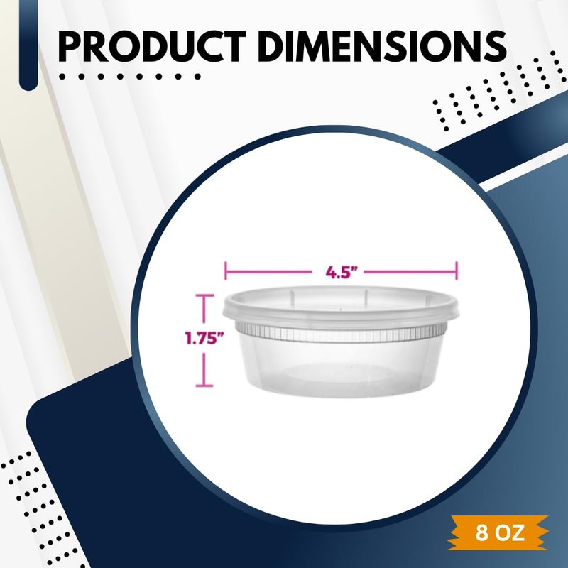 Green Direct Deli Containers With Lids Food Storage Containers 8 oz. Pack of 24, Disposable Clear Round Leakproof Plastic Containers For Lunch