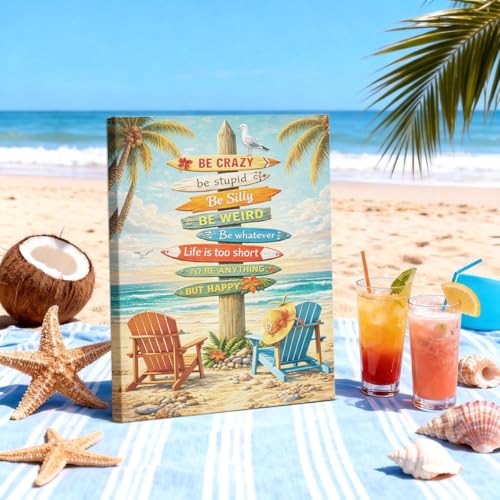 Coastal Surfboard Beach Wall Art - 8x10 Inch Tropical Summer Canvas Decor
