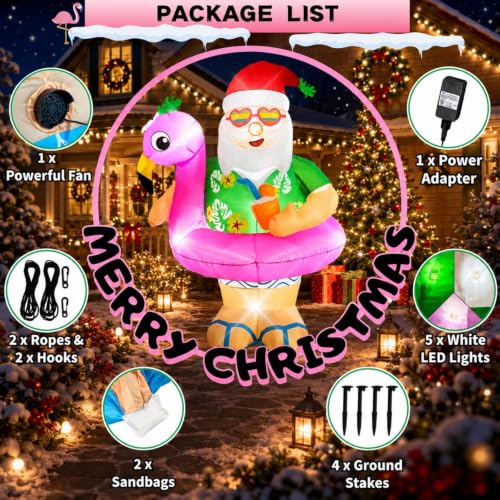 6ft Inflatable Santa Claus with Flamingo Ring Christmas Yard Decor Outdoor