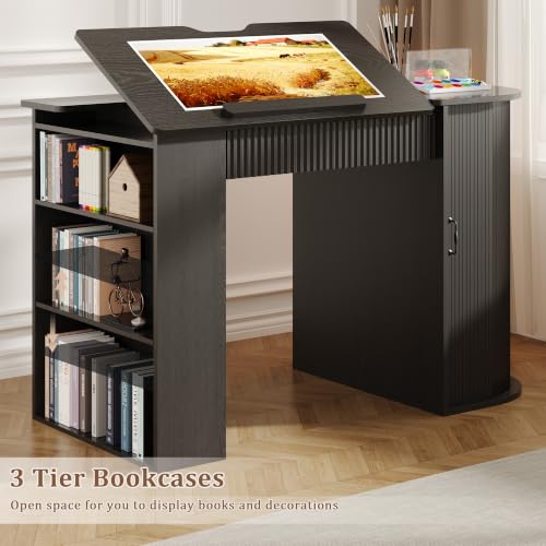 Adjustable Drafting Table with Storage Cabinet, Drawers & Charging Station