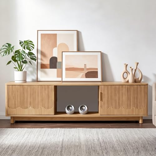 2-Piece Mid Century Modern Living Room Set: Fluted TV Stand & Lift-Top Table