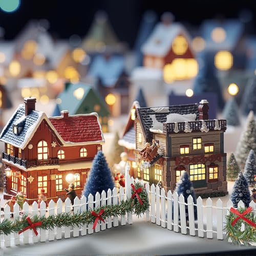4 Pcs Miniature Christmas Picket Fence for Fairy Garden Village Decor