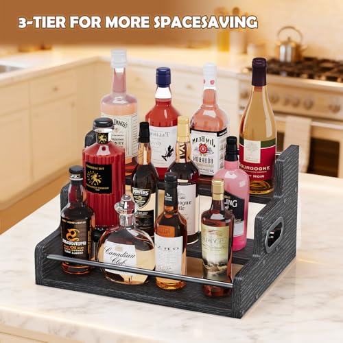 3-Tier LED Liquor Bottle Display Shelf with Remote Control for Home Bar
