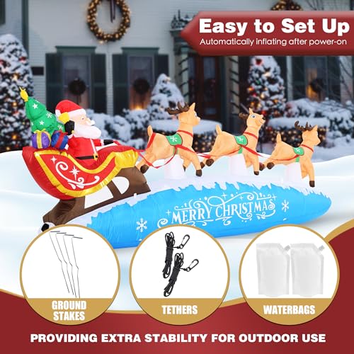 Funflatable 10 FT Santa Sleigh & Reindeer Christmas Inflatable Outdoor Decor