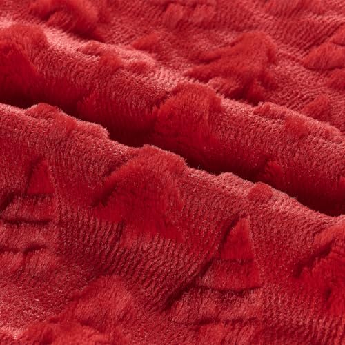 HAUSSY Christmas Throw Pillow Covers 12x20 Set of 2, Decorative Tree Lumbar Pillow Cases,Soft Faux Fur Winter Cushion Case for Xmas Home Decor,Couch Bed, Living Room,Red