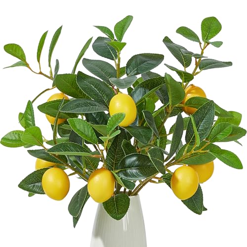 18-Inch Artificial Lemon Branches - 3 Pcs Realistic Faux Greenery