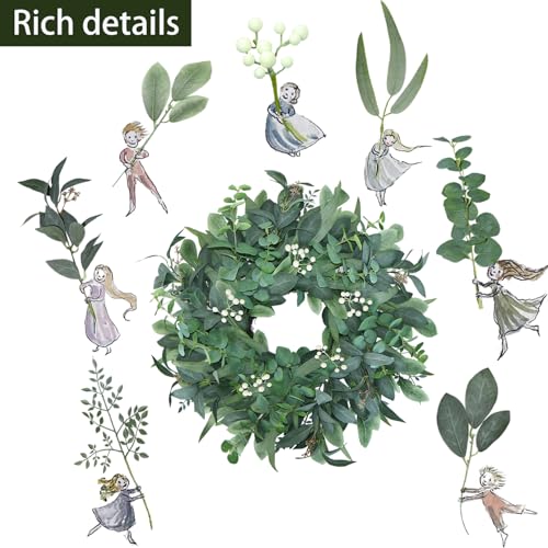 24-26 Inch Eucalyptus Wreath with White Berries for Front Door Decor