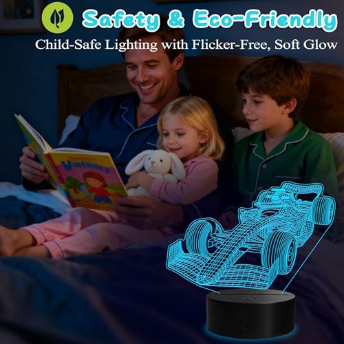 3D F1 Racing Car Night Light, LED Illusion Lamp with Remote Control