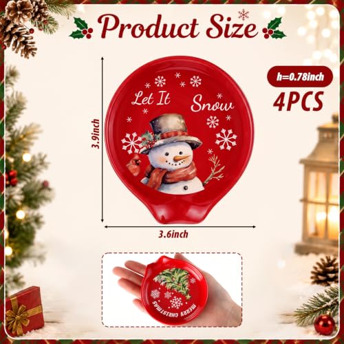 Domensi 4 Pcs Christmas Ceramic Spoon Rests Set - Snowman Christmas Tree Edition