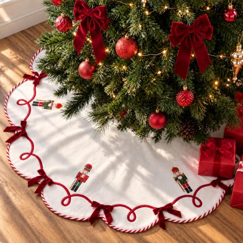 Blueweenly Classic 36 Inch Nutcracker Christmas Tree Skirt in Red, Festive Holiday Decor