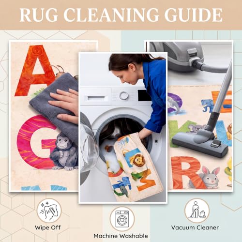 Alphabet Animal Classroom Rug 5 x 7 ft, Educational Play Carpet for Kids