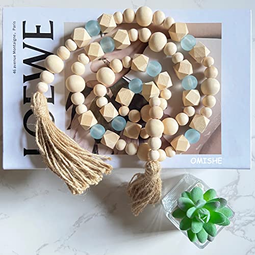 52-Inch Wood Bead Garland with Tassels, Coastal Beach Farmhouse Decor