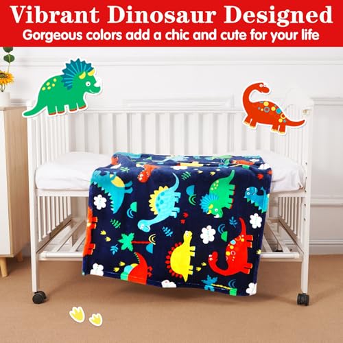 Plush Dinosaur Toddler Blanket – Soft Reversible Baby Blanket (30x40 In)
