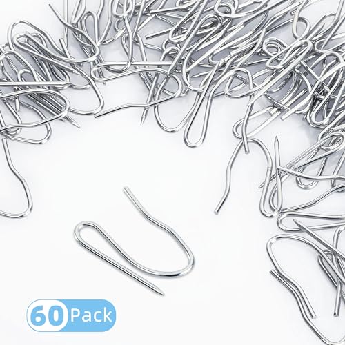 1.2 Inch Stainless Steel Drapery Hooks - Pin-On Curtain Pins (60 Pack)