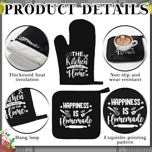 17-Piece Black and White Kitchen Decor Set with Aprons, Rugs, and Utensils