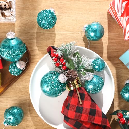 Civaner 24 pcs Teal Glitter Christmas Ornaments Set - Holiday Tree Decorations